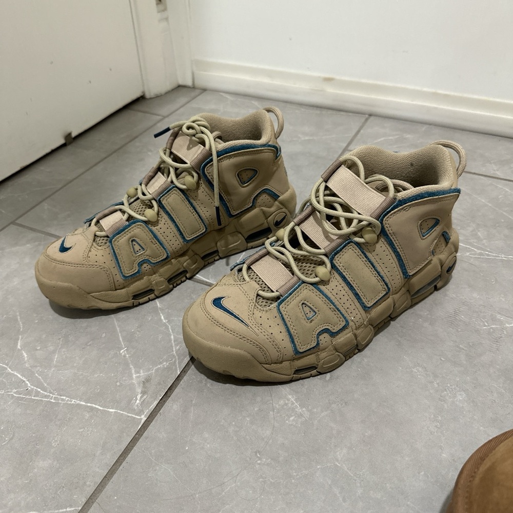 Nike Tan and Teal Air More Uptempo High-Top Sneakers